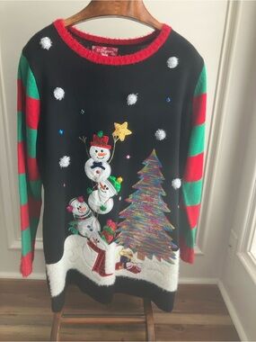 33 Degrees Christmas Sweater Snowman Sequin Tree Plus Size